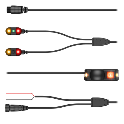 Garmin Xero R1 Motorcycle Radar with rearview radar, visibility lights, and wiring harness.